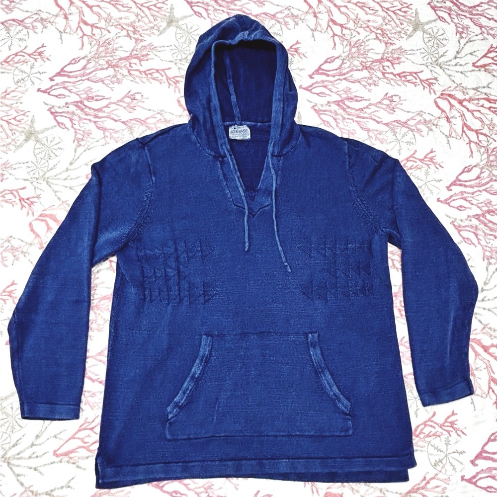 Lucky Brand Men's Dark Blue Heavy Knit Aztec textured Hoodie Sweatshirt